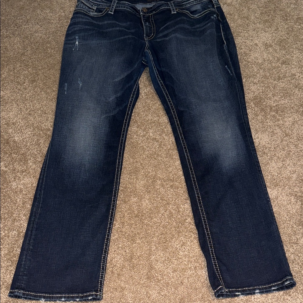 Silver Jeans Women's Boot Cut Dark Blue Denim Thick Stitch - size 33. B13